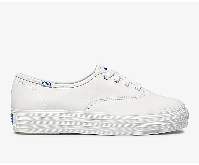 Keds Womens White Lace Up Shoes - Keds Triple Leather 754HTUKQI